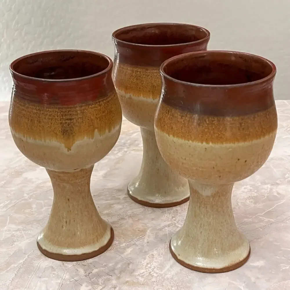 Studio Art Pottery Stoneware Wine Goblets 8